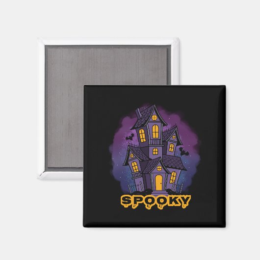 Creepy Purple Mansion Spooky Haunted House Magneet (Voorkant / Achterkant)