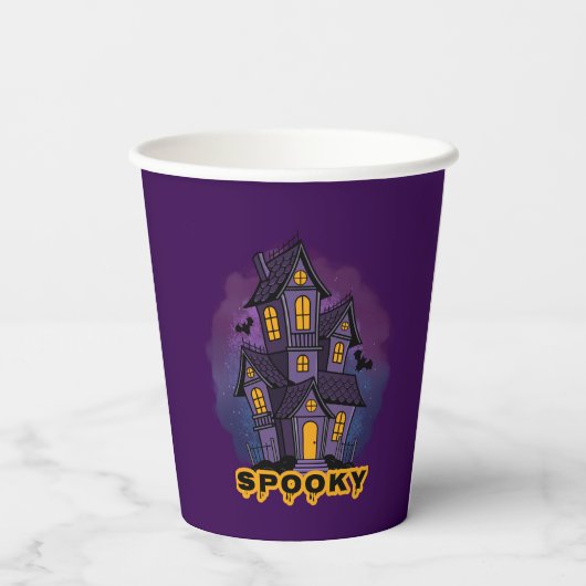 Creepy Purple Mansion Spooky Haunted House Papieren Bekers (Achterkant)