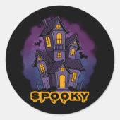 Creepy Purple Mansion Spooky Haunted House Ronde Sticker (Voorkant)