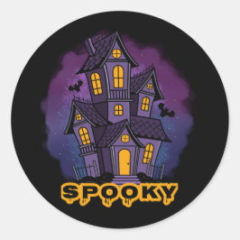 Creepy Purple Mansion Spooky Haunted House Ronde Sticker