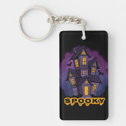 Creepy Purple Mansion Spooky Haunted House Sleutelhanger (Voorkant)
