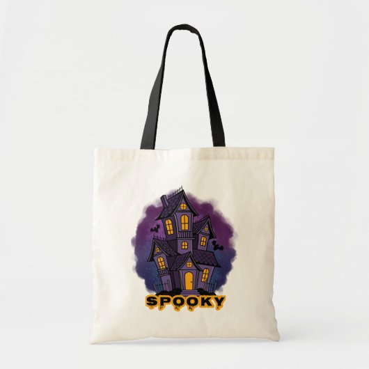 Creepy Purple Mansion Spooky Haunted House Tote Bag (Voorkant)