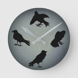 Creepy Raven Silhouettes Grey Halloween Ronde Klok