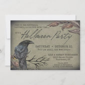 Creepy  Raven Spooky Halloween Invitation Kaart (Voorkant)