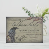Creepy  Raven Spooky Halloween Invitation Kaart (Staand voorkant)