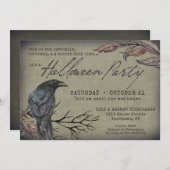 Creepy  Raven Spooky Halloween Invitation Kaart (Voorkant / Achterkant)