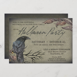 Creepy  Raven Spooky Halloween Invitation Kaart