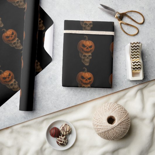 Creepy Realistic Halloween Pumpkin Skull Sticker Cadeaupapier (Crafts)
