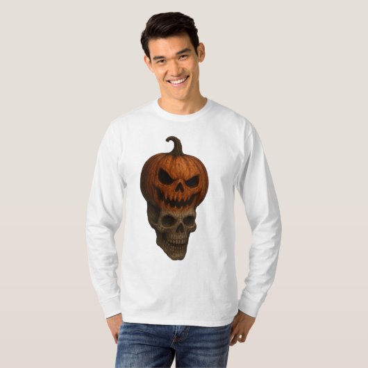 Creepy Realistic Halloween Pumpkin Skull Sticker T-shirt (Voorkant volledig)