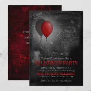 Creepy Red Ballon Halloween Party Invitation Kaart