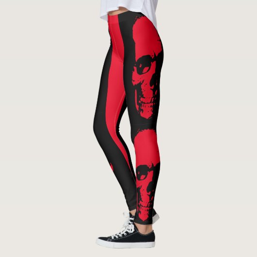 Creepy Red & Black Skull Spooky Halloween Leggings (Links)