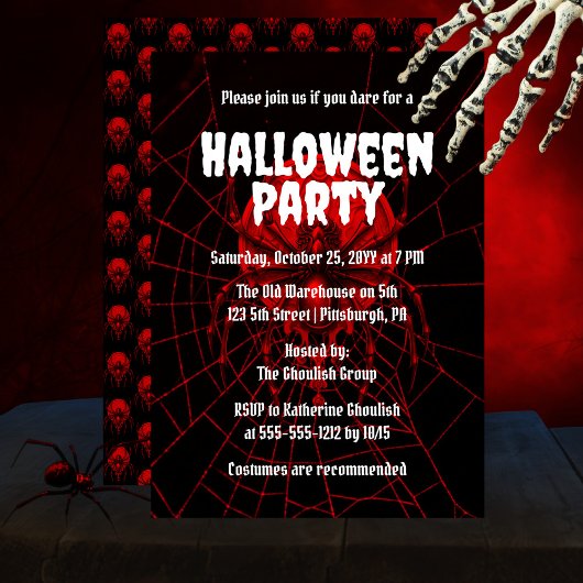 Creepy Red | Black Widow Spider Halloween Party Kaart