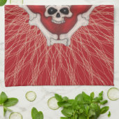 Creepy Red Heart met witte Botten Theedoek (Gevouwen)