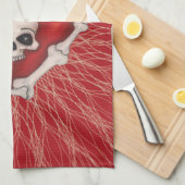 Creepy Red Heart met witte Botten Theedoek (Quarter Fold)