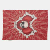Creepy Red Heart met witte Botten Theedoek (Horizontaal)