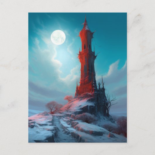 Creepy Red Tower Landscape Fantasy Art Briefkaart (Voorkant)
