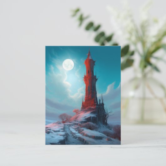 Creepy Red Tower Landscape Fantasy Art Briefkaart (Staand voorkant)