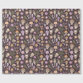 Creepy Retro Mushroom Skulls & Foliage Amethyst Cadeaupapier (Vlak)