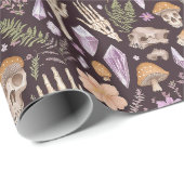 Creepy Retro Mushroom Skulls & Foliage Amethyst Cadeaupapier (Rol Hoek)