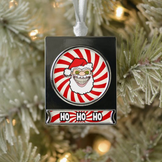 Creepy Santa Claus Screwball Graphics Verzilverd Banner Ornament (Boom)