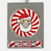 Creepy Santa Claus Screwball Graphics Verzilverd Banner Ornament (Voorkant)