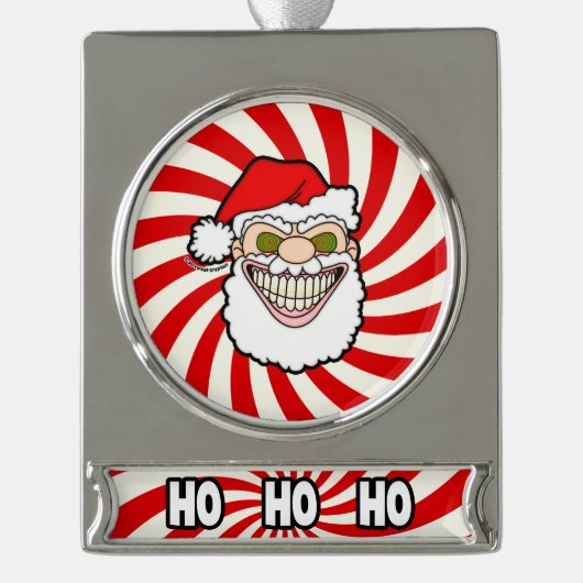 Creepy Santa Claus Screwball Graphics Verzilverd Banner Ornament (Voorkant)