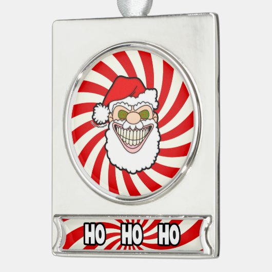 Creepy Santa Claus Screwball Graphics Verzilverd Banner Ornament (Links)