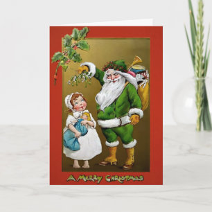  Creepy Santa met Little Girl Mistletoe Feestdagen Kaart