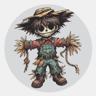 Creepy Scarecrow kleine jongen kleur illustratie k Ronde Sticker
