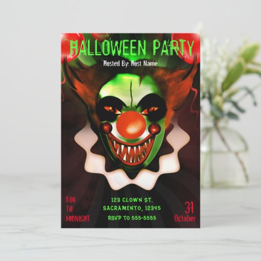 Creepy Scary Evil Clown Halloween Birthday Party Kaart (Staand voorkant)