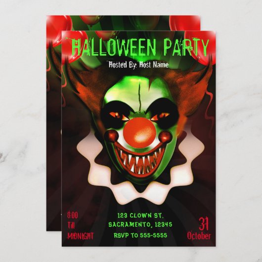 Creepy Scary Evil Clown Halloween Birthday Party Kaart (Voorkant / Achterkant)