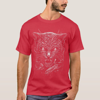 Creepy Scary Horror Cat Art Illustration Design fo T-shirt