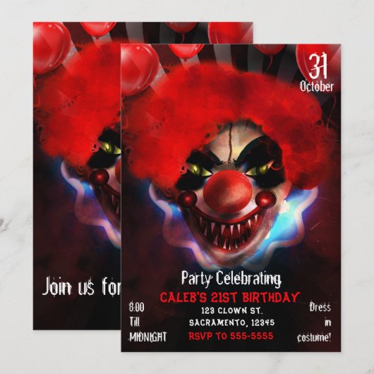 Creepy Scary Killer Clown Halloween Birthday Party Kaart (Voorkant / Achterkant)