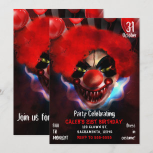 Creepy Scary Killer Clown Halloween Birthday Party Kaart