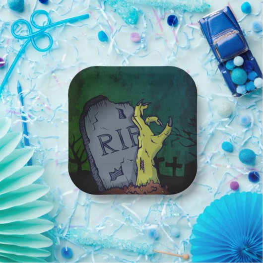 Creepy Scary Zombie Hand Grave Halloween Party Papieren Bordje (Feest)