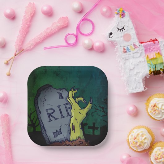 Creepy Scary Zombie Hand Grave Halloween Party Papieren Bordje (Feest)