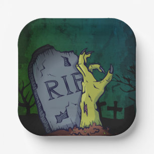 Creepy Scary Zombie Hand Grave Halloween Party Papieren Bordje