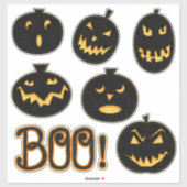 Creepy schattig zwart vilt look spooky pompoenen sticker (Vel)
