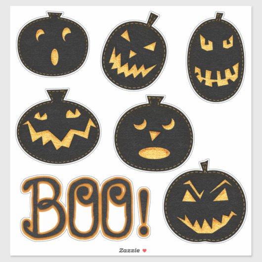 Creepy schattig zwart vilt look spooky pompoenen sticker (Vel)