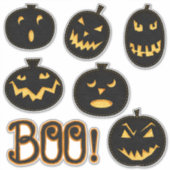 Creepy schattig zwart vilt look spooky pompoenen sticker (Voorkant)