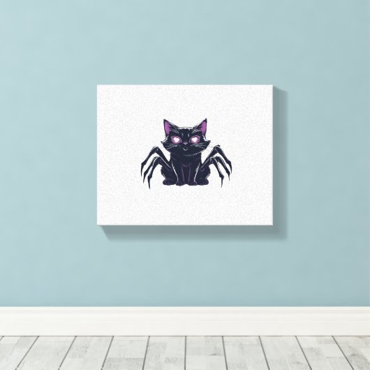 Creepy Schattige Cat – Spider Legs & Heart Eyes Cl Canvas Afdruk (Insitu (Houten vloer))