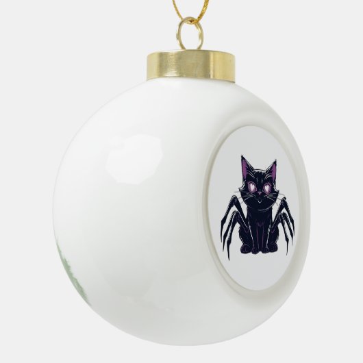 Creepy Schattige Cat – Spider Legs & Heart Eyes Cl Keramische Bal Ornament (Links)