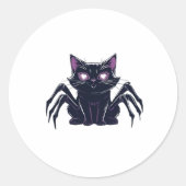 Creepy Schattige Cat – Spider Legs & Heart Eyes Ov Ronde Sticker (Voorkant)