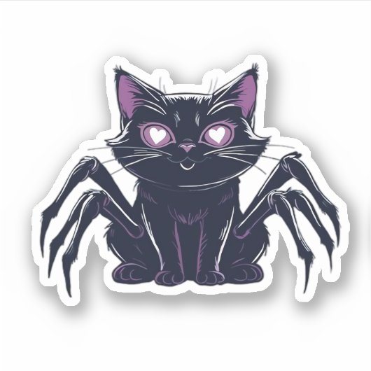 Creepy Schattige Cat – Spider Legs & Heart Eyes Ov Sticker (Voorkant)