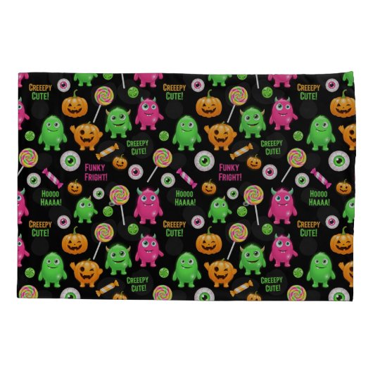 "Creepy Schattige" Monsters en Halloween Fun Seaml Kussensloop (Achterkant-Links)