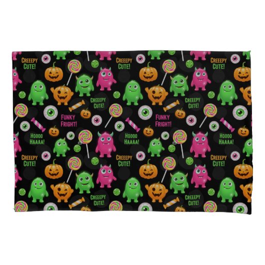 "Creepy Schattige" Monsters en Halloween Fun Seaml Kussensloop (Voorkant-Links)