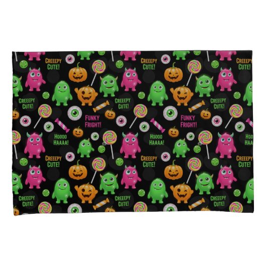 "Creepy Schattige" Monsters en Halloween Fun Seaml Kussensloop (Voorkant-Rechts)