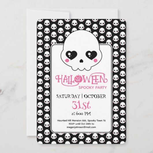 Creepy schattige schedels patroon Halloween feest Kaart (Voorkant)