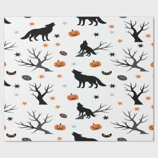 Creepy Schattige Wolf Pack Halloween Cadeaupapier (Vlak)