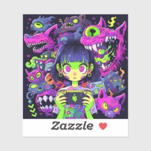 Creepy Schattigee Horror Anime Gamer Girl Sticker